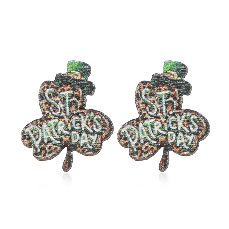 1 Pair Cute Shamrock Animal Painted Wood Silver Plated Ear Studs display picture 8