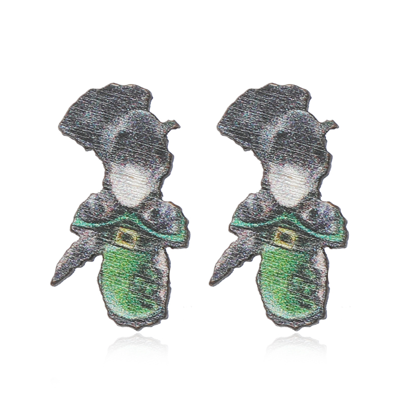 1 Pair Cute Shamrock Animal Painted Wood Silver Plated Ear Studs display picture 10