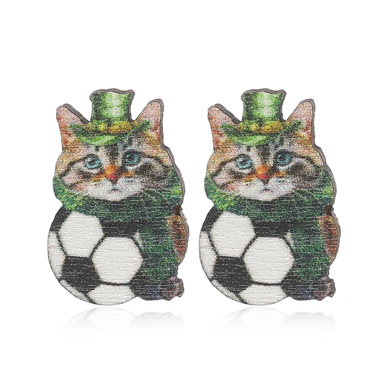 1 Pair Cute Shamrock Animal Painted Wood Silver Plated Ear Studs display picture 13