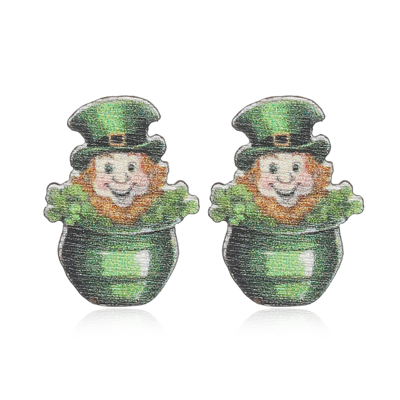 1 Pair Cute Shamrock Animal Painted Wood Silver Plated Ear Studs display picture 16