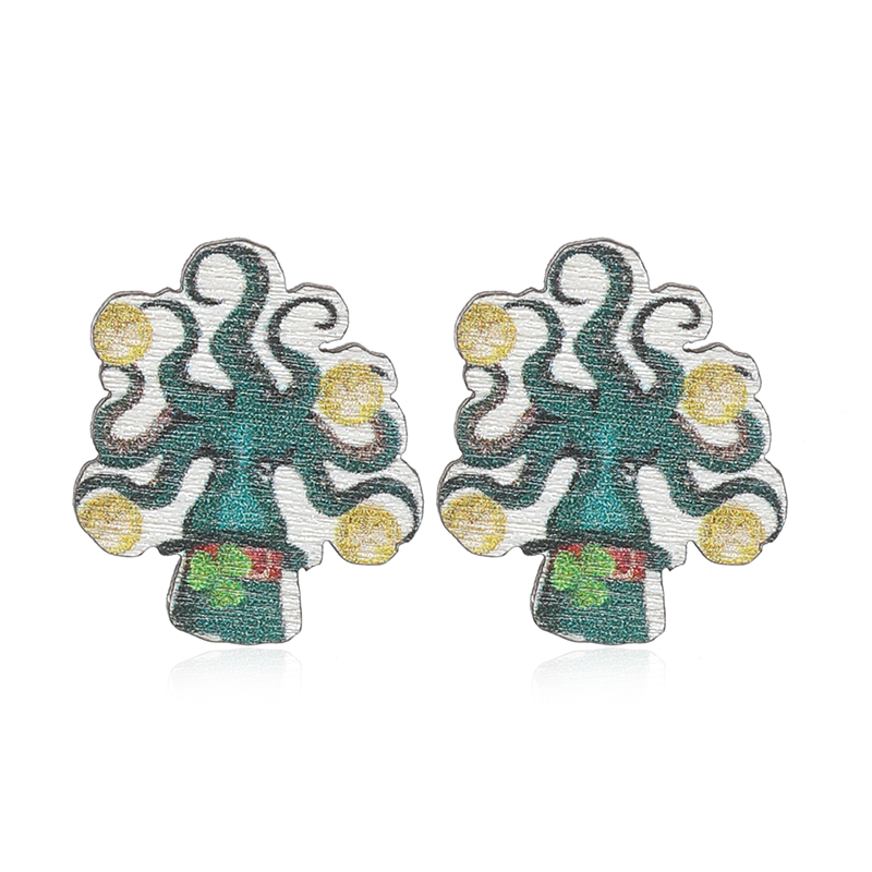 1 Pair Cute Shamrock Animal Painted Wood Silver Plated Ear Studs display picture 15