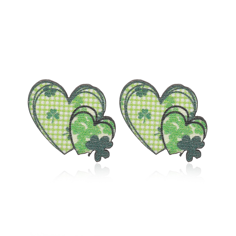 1 Pair Cute Shamrock Animal Painted Wood Silver Plated Ear Studs display picture 19