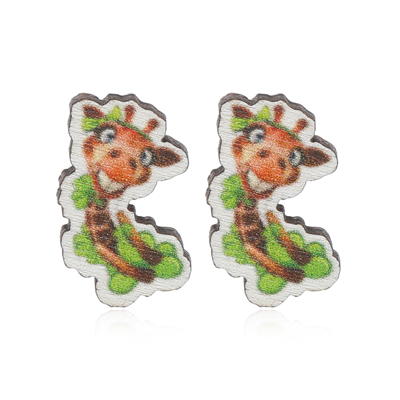 1 Pair Cute Shamrock Animal Painted Wood Silver Plated Ear Studs display picture 21