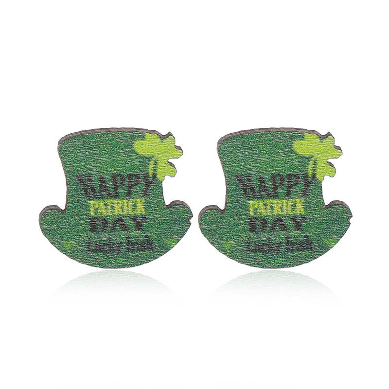 1 Pair Cute Shamrock Animal Painted Wood Silver Plated Ear Studs display picture 22