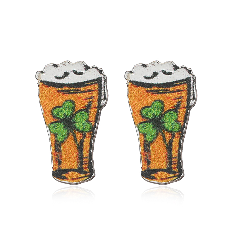 1 Pair Cute Shamrock Animal Painted Wood Silver Plated Ear Studs display picture 69