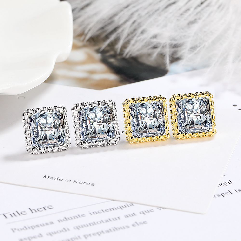 1 Pair Basic Modern Style Classic Style Square Plating Inlay Copper Zircon Ear Studs display picture 3