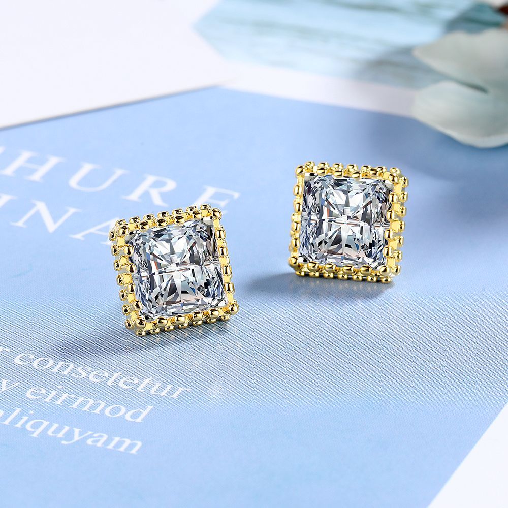 1 Pair Basic Modern Style Classic Style Square Plating Inlay Copper Zircon Ear Studs display picture 5
