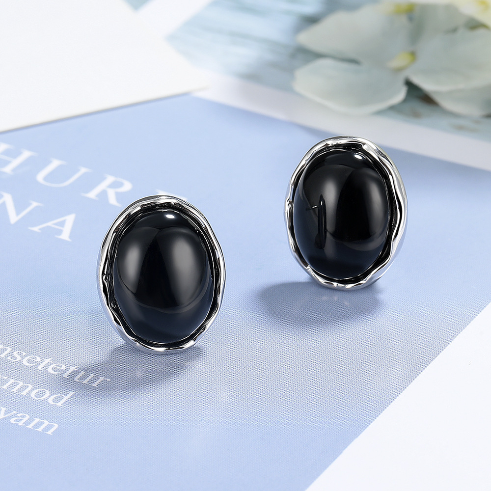 1 Pair Simple Style Classic Style Round Inlay Copper Agate Ear Studs display picture 4