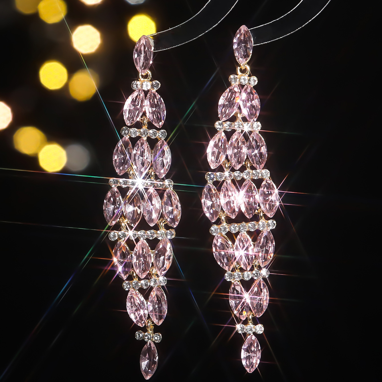 1 Pair Elegant Geometric Inlay Alloy Rhinestones Zircon Drop Earrings display picture 7
