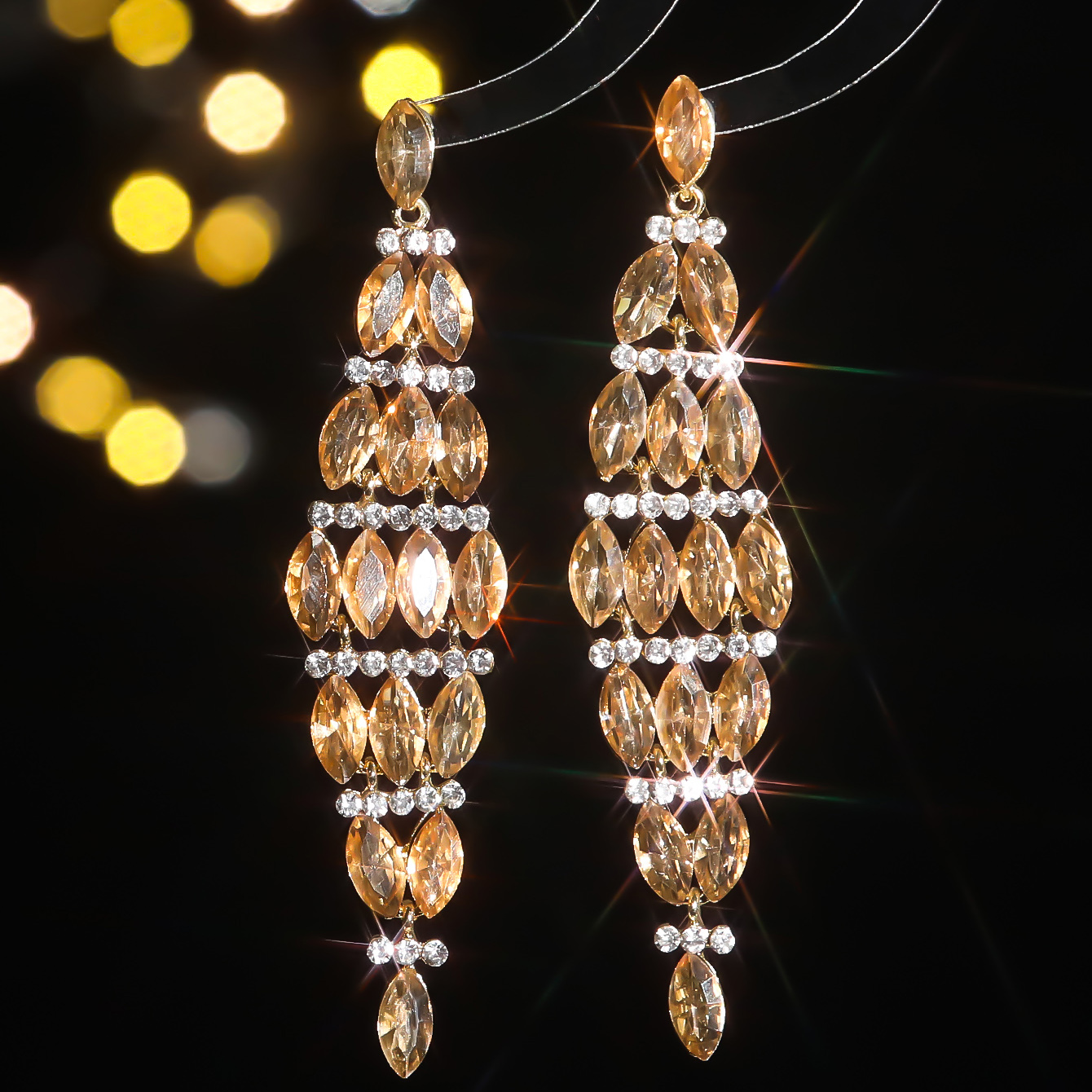 1 Pair Elegant Geometric Inlay Alloy Rhinestones Zircon Drop Earrings display picture 5