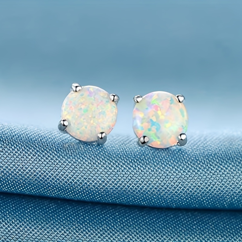 1 Pair Elegant Vacation Simple Style Geometric Copper Artificial Gemstones Opal White Gold Plated Ear Studs display picture 5