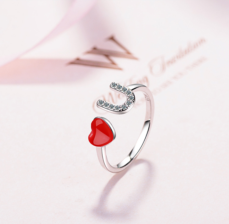 Ig Style Letter Heart Shape Copper Enamel Adjustable Ring display picture 1