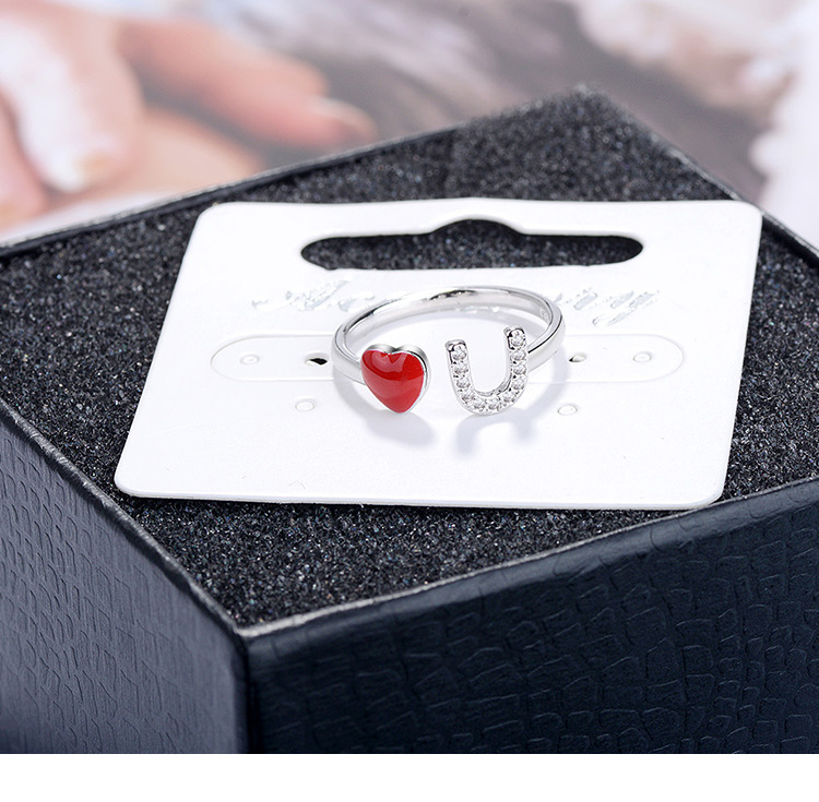 Ig Style Letter Heart Shape Copper Enamel Adjustable Ring display picture 4