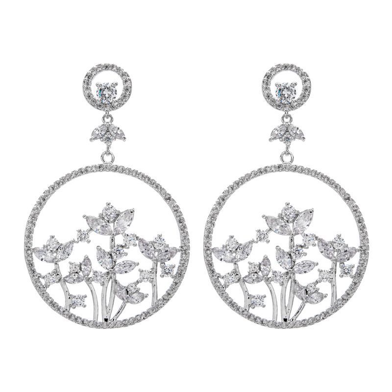 1 Pair Glam Shiny Circle Flower Plating Inlay Copper Zircon White Gold Plated Drop Earrings display picture 2