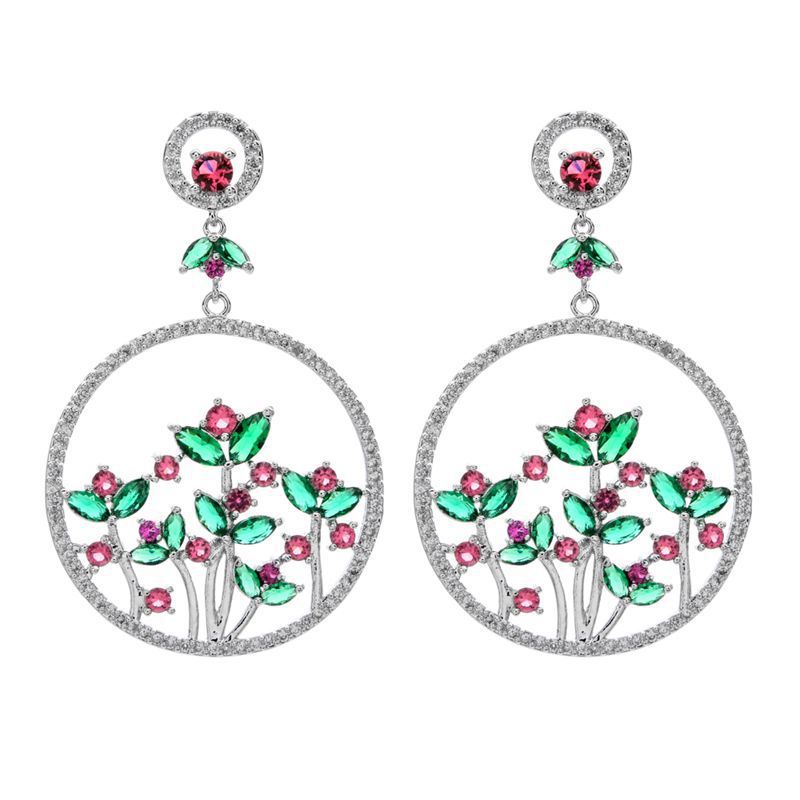 1 Pair Glam Shiny Circle Flower Plating Inlay Copper Zircon White Gold Plated Drop Earrings display picture 3