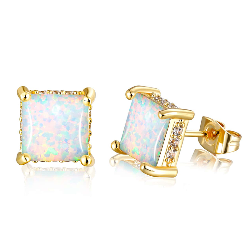 1 Pair Elegant Simple Style Geometric Copper Artificial Gemstones Opal White Gold Plated Ear Studs display picture 2
