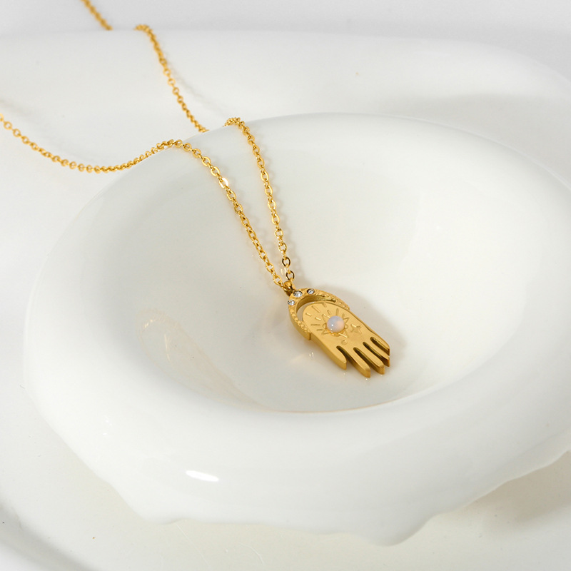 Edelstahl 304 18 Karat Vergoldet Einfacher Stil Überzug Palme Opal Halskette Mit Anhänger display picture 1