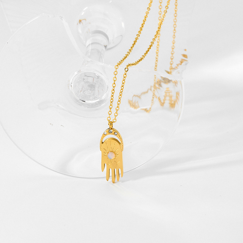 Edelstahl 304 18 Karat Vergoldet Einfacher Stil Überzug Palme Opal Halskette Mit Anhänger display picture 2