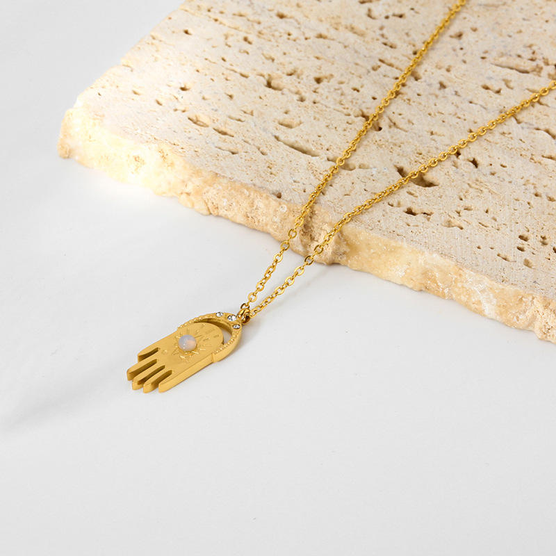 Edelstahl 304 18 Karat Vergoldet Einfacher Stil Überzug Palme Opal Halskette Mit Anhänger display picture 4