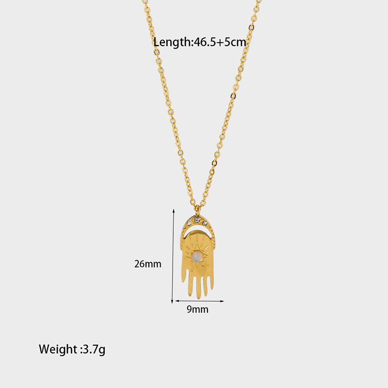 Edelstahl 304 18 Karat Vergoldet Einfacher Stil Überzug Palme Opal Halskette Mit Anhänger display picture 5