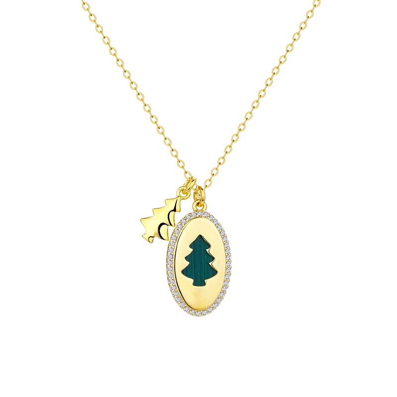 Ig Style Simple Style Christmas Tree Oval Alloy Copper Plating Inlay Turquoise Rhinestones Gold Plated Women's Pendant Necklace display picture 3