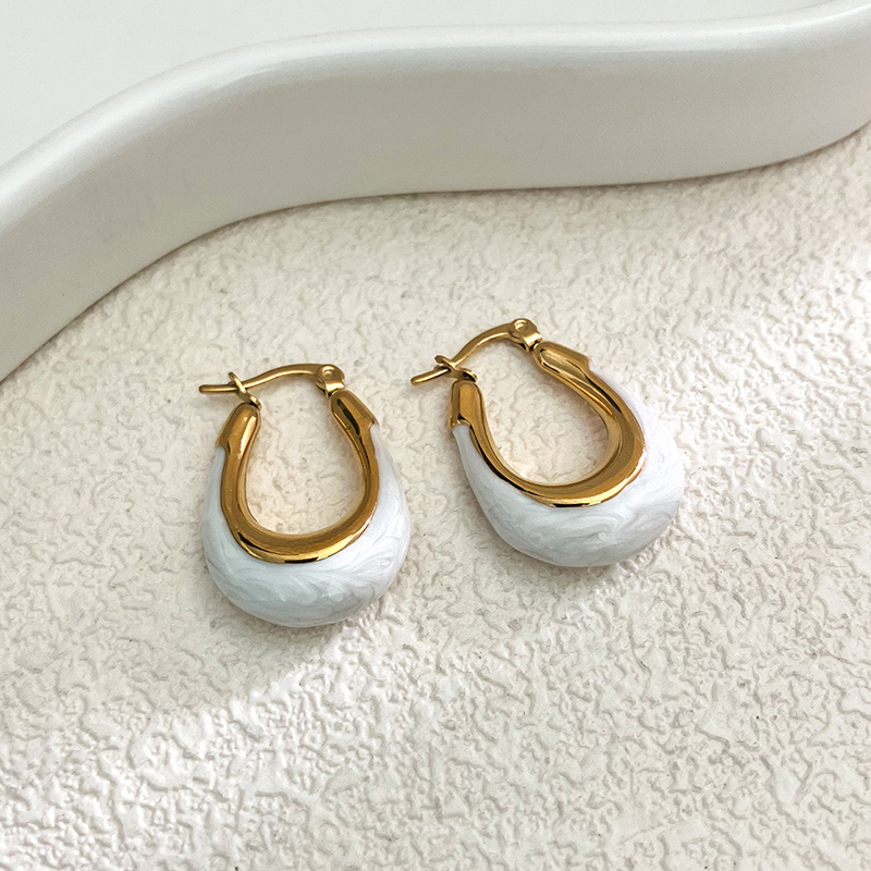 1 Pair Elegant Sweet U Shape Enamel Plating 304 Stainless Steel 14K Gold Plated Earrings display picture 4