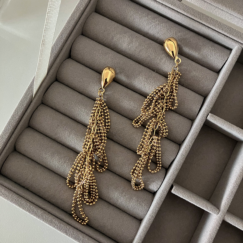 1 Pair Elegant Lady Streetwear Tassel Plating 304 Stainless Steel 14K Gold Plated Drop Earrings display picture 3