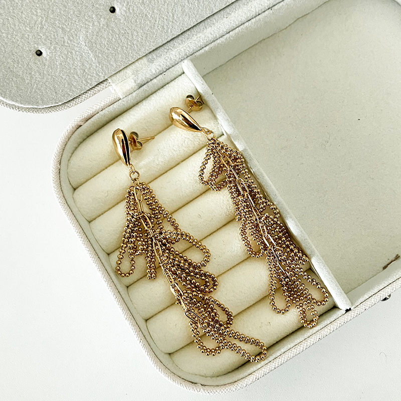 1 Pair Elegant Lady Streetwear Tassel Plating 304 Stainless Steel 14K Gold Plated Drop Earrings display picture 2