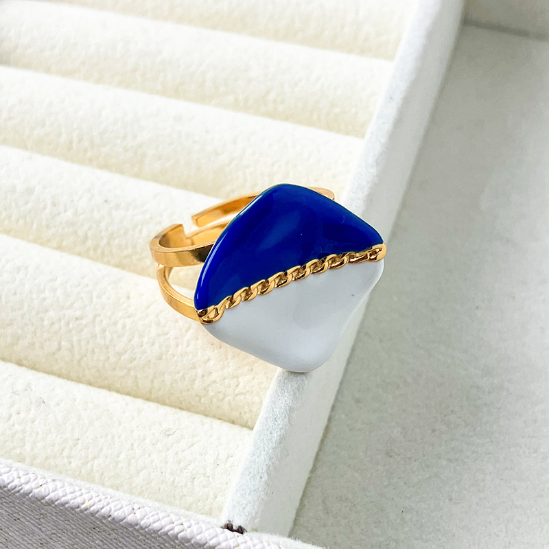 304 Stainless Steel 14K Gold Plated Simple Style Commute Enamel Plating Rhombus Open Rings display picture 4