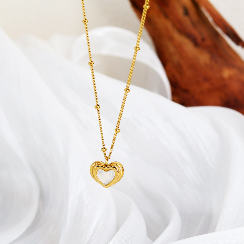 304 Stainless Steel 18K Gold Plated Sweet Commute Plating Inlay Heart Shape Agate Pendant Necklace display picture 7