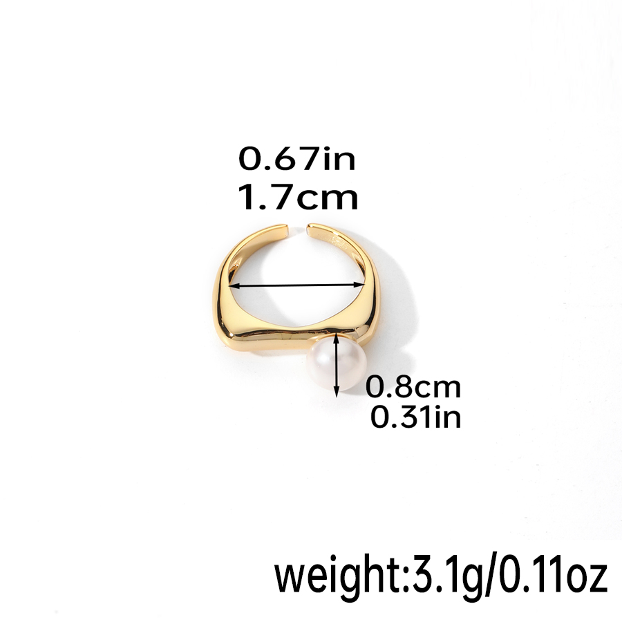 Original Design Einfacher Stil Runden Süßwasserperle Kupfer Überzug Inlay Perle 18 Karat Vergoldet Versilbert Offener Ring display picture 10