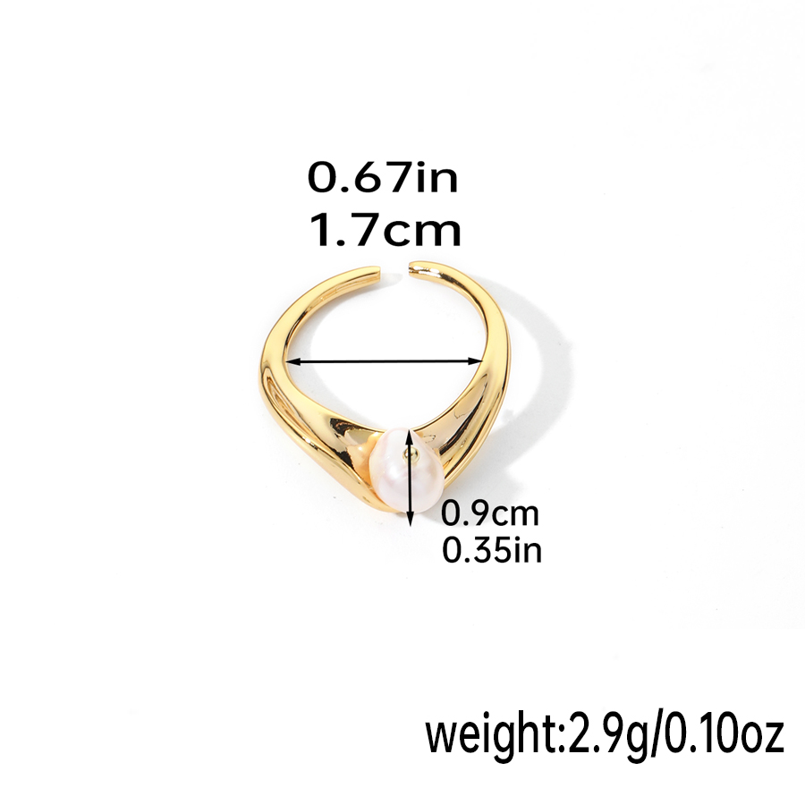 Original Design Simple Style Round Freshwater Pearl Copper Plating Inlay Pearl 18k Gold Plated Silver Plated Open Rings display picture 5