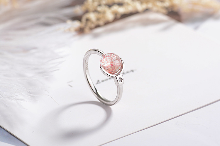Copper Simple Style Inlay Geometric Strawberry Quartz Rings display picture 2