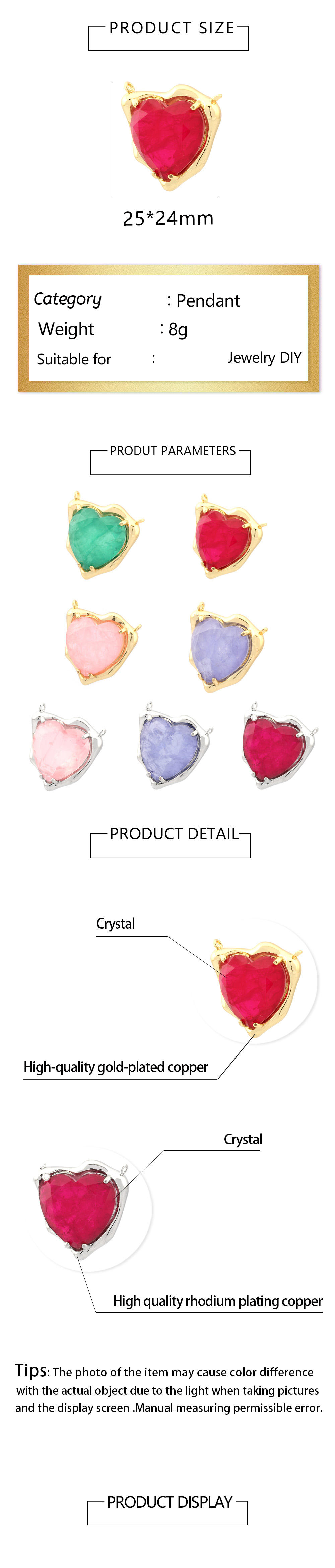 Simple Style Heart Shape Artificial Crystal Plating 18k Gold Plated Charms display picture 1