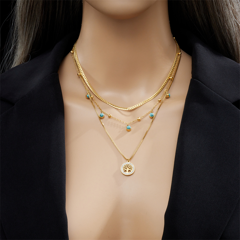 Lady Life Tree Titanium Steel Plating 18k Gold Plated Double Layer Necklaces display picture 6