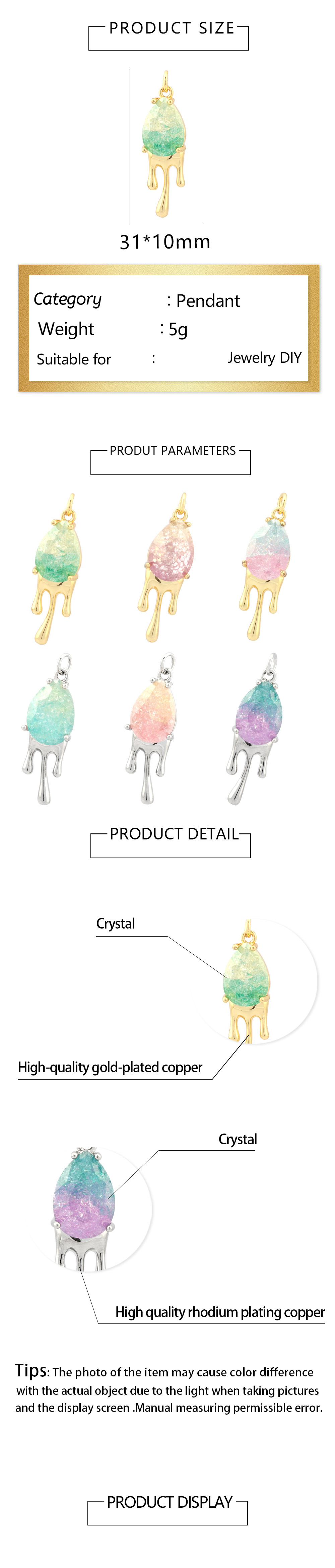 Simple Style Water Droplets Artificial Crystal Plating 18k Gold Plated Charms display picture 1