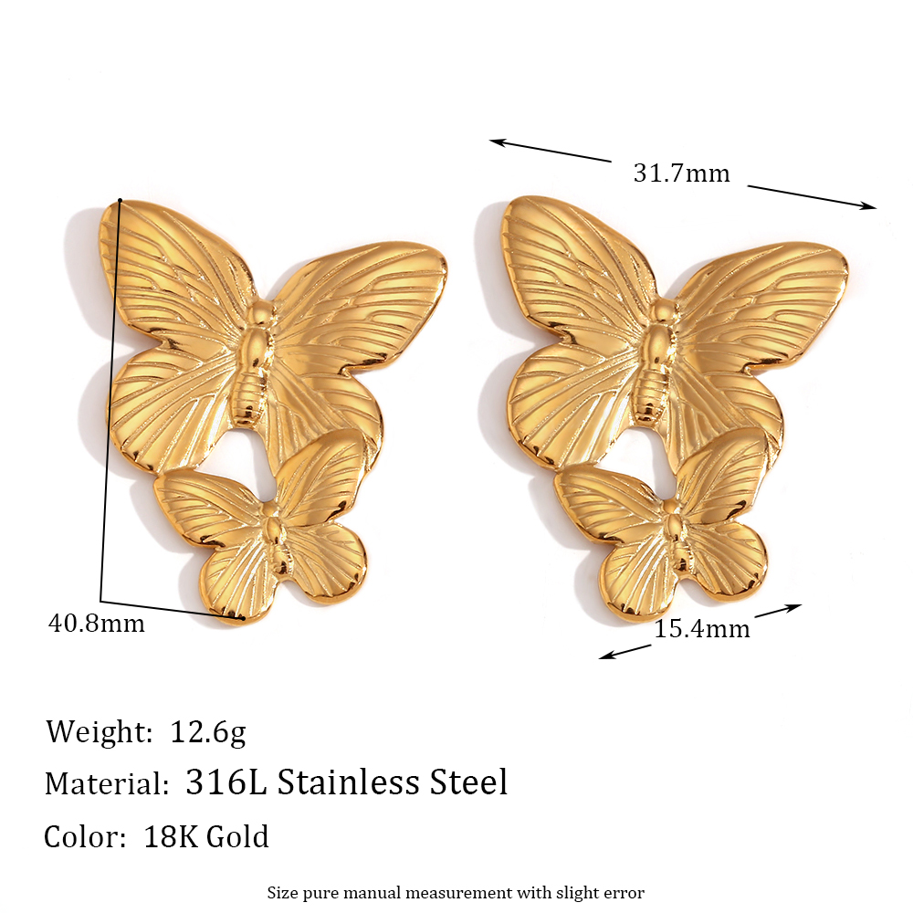 1 Pair Vintage Style Classic Style Butterfly Plating Stainless Steel 18k Gold Plated Drop Earrings display picture 2