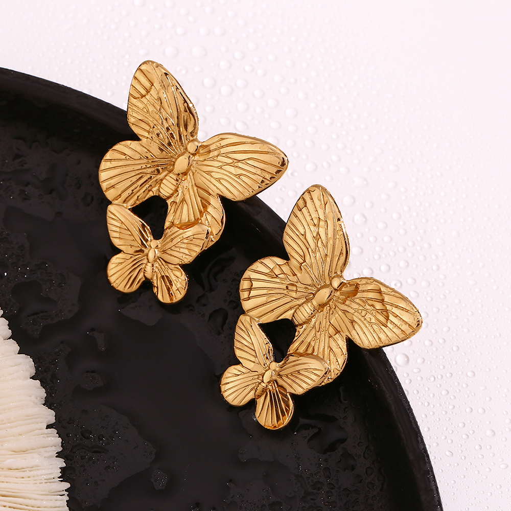 1 Pair Vintage Style Classic Style Butterfly Plating Stainless Steel 18k Gold Plated Drop Earrings display picture 5