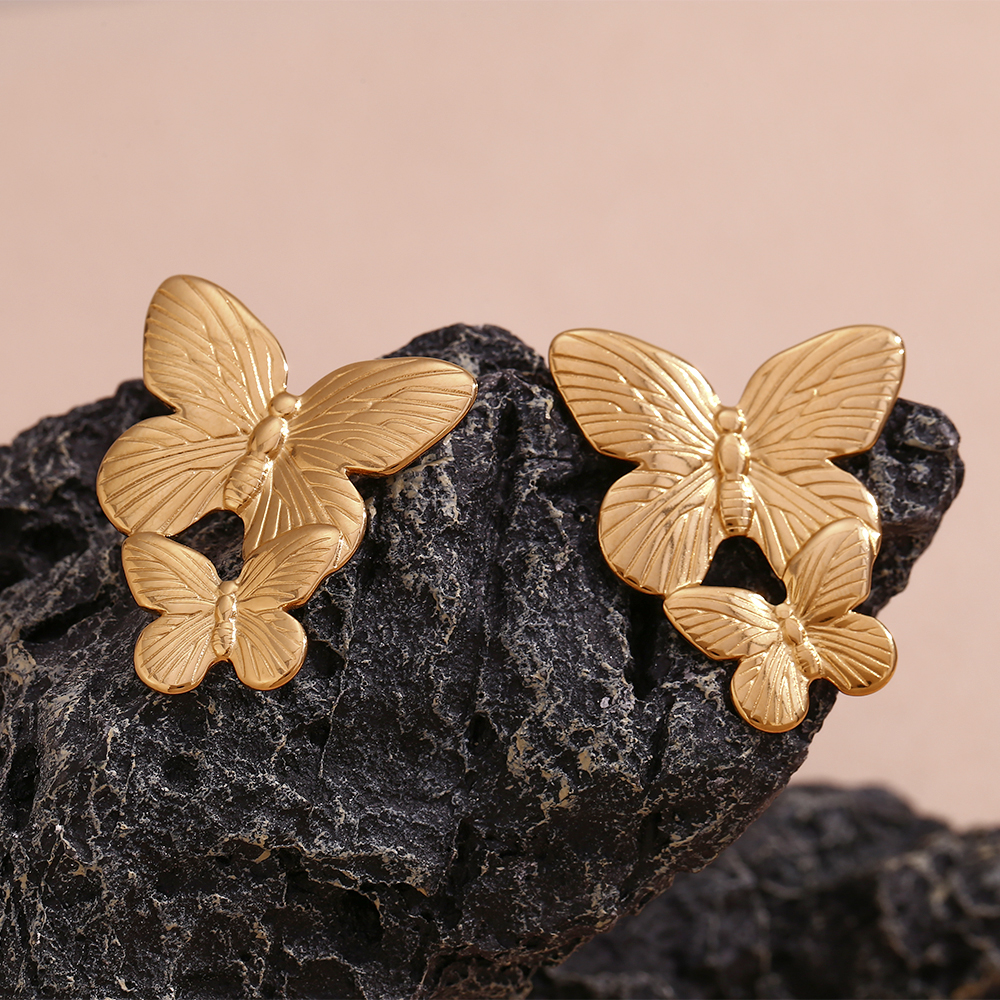 1 Pair Vintage Style Classic Style Butterfly Plating Stainless Steel 18k Gold Plated Drop Earrings display picture 11