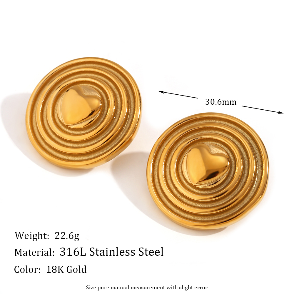 1 Pair Vintage Style Simple Style Classic Style Heart Shape Plating Stainless Steel 18k Gold Plated Ear Studs display picture 2