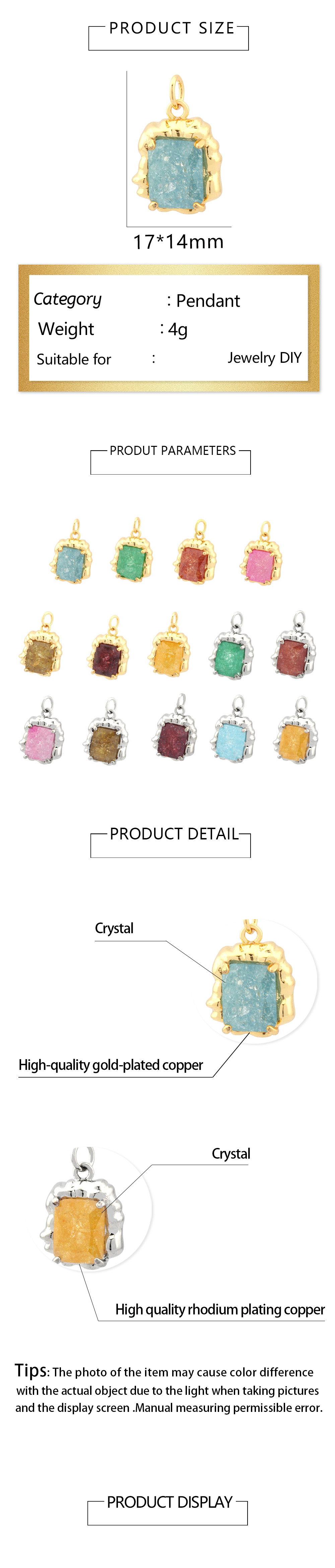 Simple Style Square Artificial Crystal Plating 18k Gold Plated Charms display picture 1