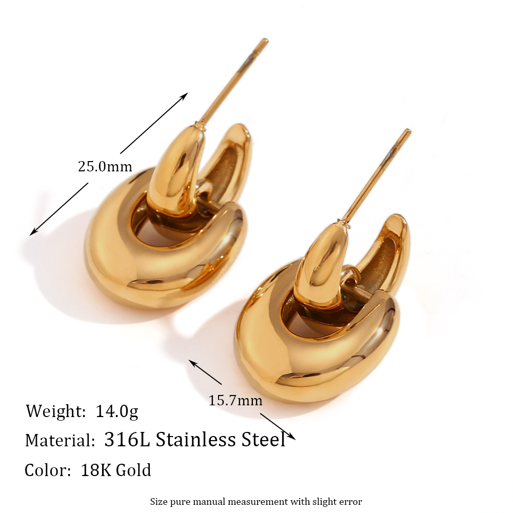 1 Pair Basic Simple Style Classic Style Solid Color Plating Stainless Steel 18k Gold Plated Drop Earrings display picture 2