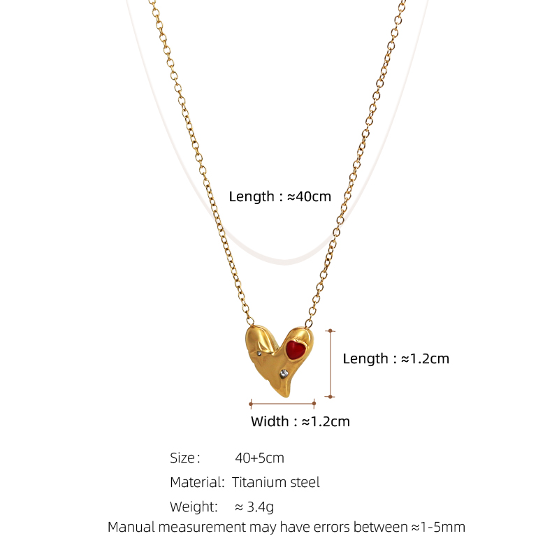 304 Stainless Steel 18K Gold Plated Simple Style Enamel Plating Inlay Heart Shape Rhinestones Pendant Necklace display picture 2