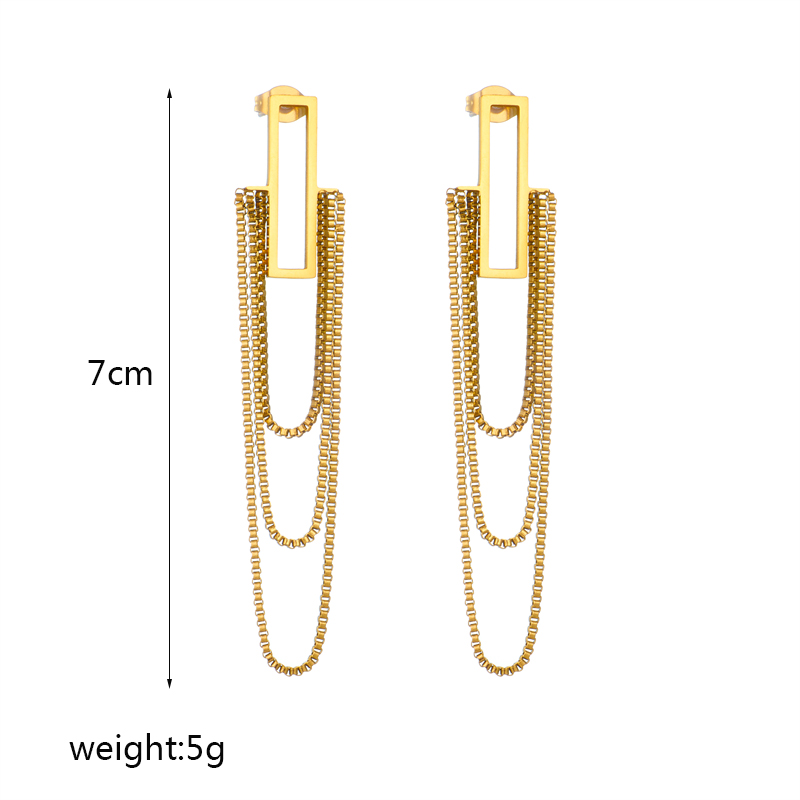 1 Pair Simple Style Rectangle Tassel Plating Titanium Steel 18k Gold Plated Drop Earrings display picture 1