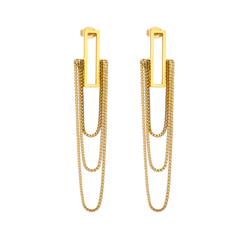 1 Pair Simple Style Rectangle Tassel Plating Titanium Steel 18k Gold Plated Drop Earrings display picture 2