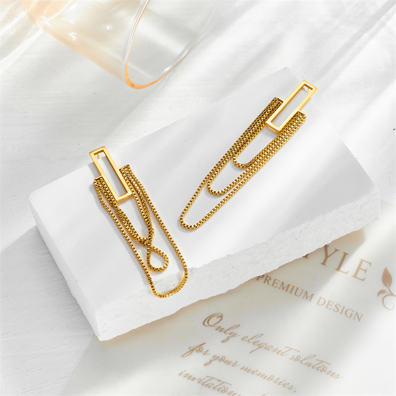 1 Pair Simple Style Rectangle Tassel Plating Titanium Steel 18k Gold Plated Drop Earrings display picture 4