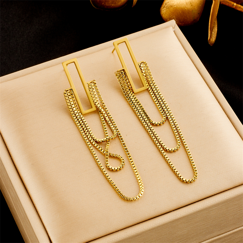 1 Paire Style Simple Rectangle Gland Placage Acier Au Titane Plaqué Or 18k Boucles D'oreilles display picture 5