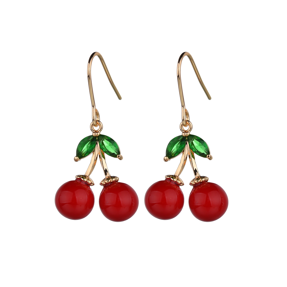 1 Pair Cute Cherry Plating Inlay Copper Alloy Artificial Pearls Crystal 18k Gold Plated White Gold Plated Drop Earrings display picture 1