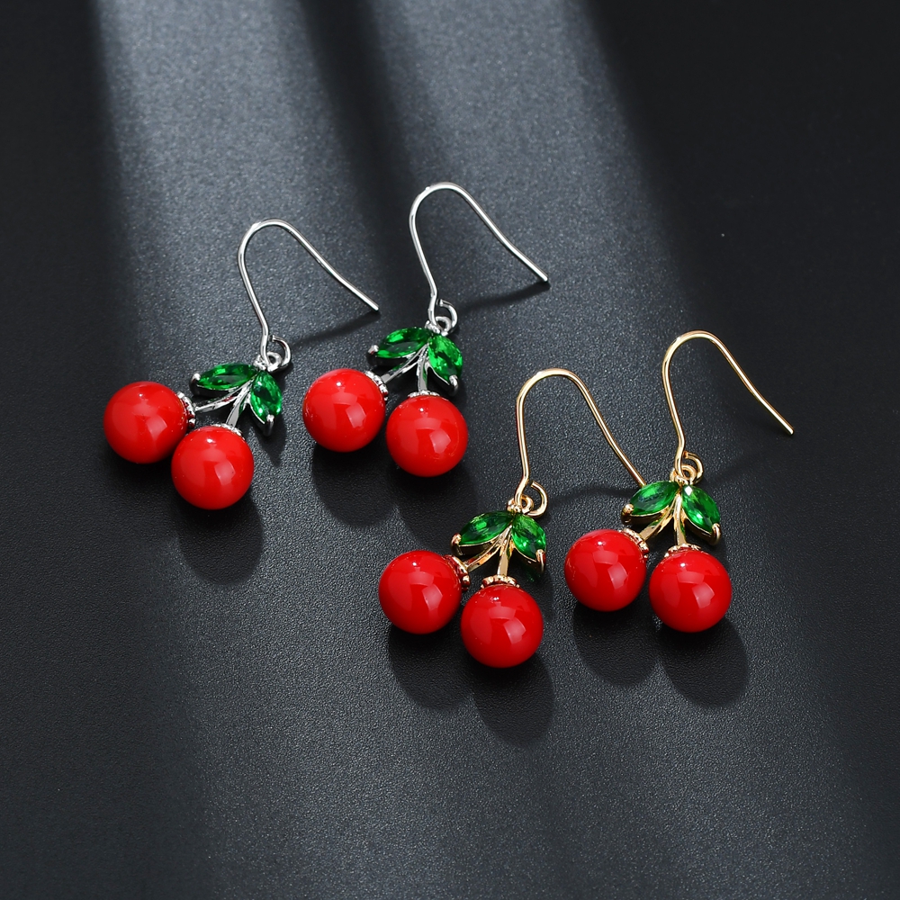 1 Pair Cute Cherry Plating Inlay Copper Alloy Artificial Pearls Crystal 18k Gold Plated White Gold Plated Drop Earrings display picture 2