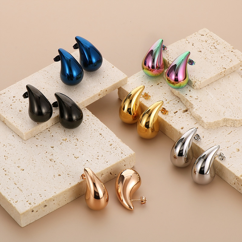 1 Pair Basic Water Droplets Plating Titanium Steel 18K Gold Plated Ear Studs display picture 1